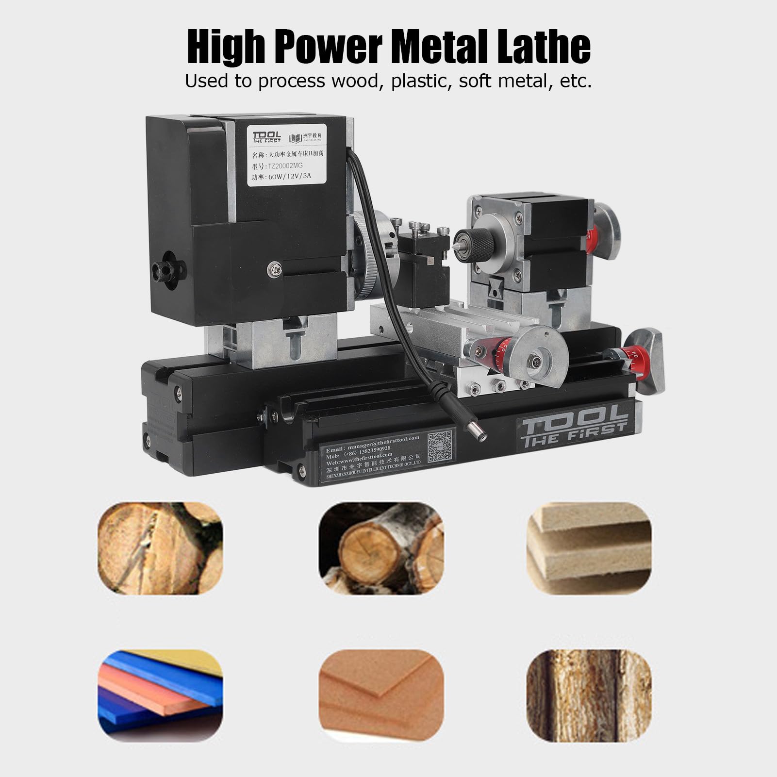 Mini Lathe Kit, 12V DC 60W 12000RPM High Power Micro Lathe Machine Mini Lathe Machine with Drill Chuck Mini Metal Lathe Machine, Power Metal Lathes (US Plug) Wen Lathe Power lathes