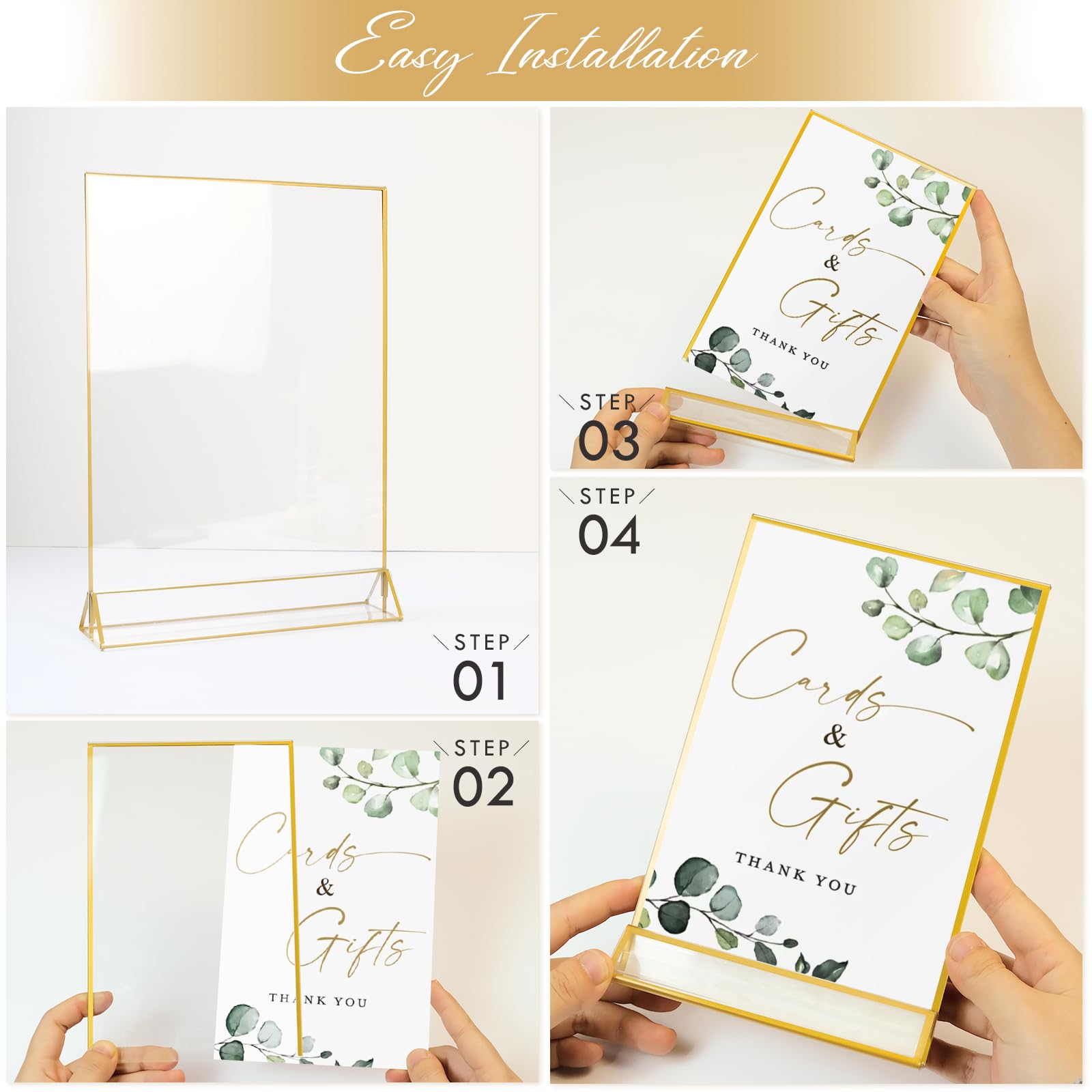 4 Pack 8.5 x 11 Gold Acrylic Sign Holder Gold Frames for Holding Wedding Signs, Table Numbers, Photo and Menus, Wedding Party Event Decor