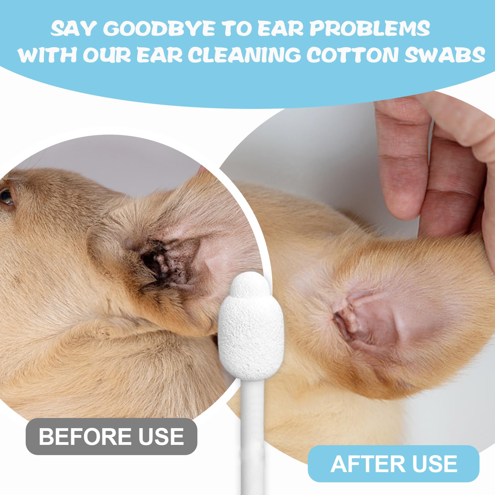 Dog ear cleaner, Dog ear infection treatment,Gourd-shaped cotton swabs designed specifically for cats and dogs, Reducing the risk of injuring the ear canal, for a safer and more reassuring use.