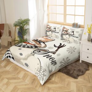 jejeloiu Christmas Bedding Set for Kids Boys Girls Snowman Comforter Cover Set Queen Size Snowflake New Year Decor Duvet Cover Bedroom Decor Xmas Bedspread Cover Bedding Collection 3Pcs