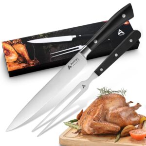 arrtcy turkey carving set,full tang ergonomic handle carving knife and fork,german stainless steel kitchen tools for turkey, ham, bbq,includes carving fork & knife with gift box