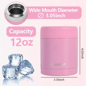 KeyzzAut Insulated Food Container 12oz Vacuum Insulated Food Jar Soup Thermo for Hot and Cold Food Kids Leak-Proof Stainless Steel Lunch Box Food Lunch Container (Pink)