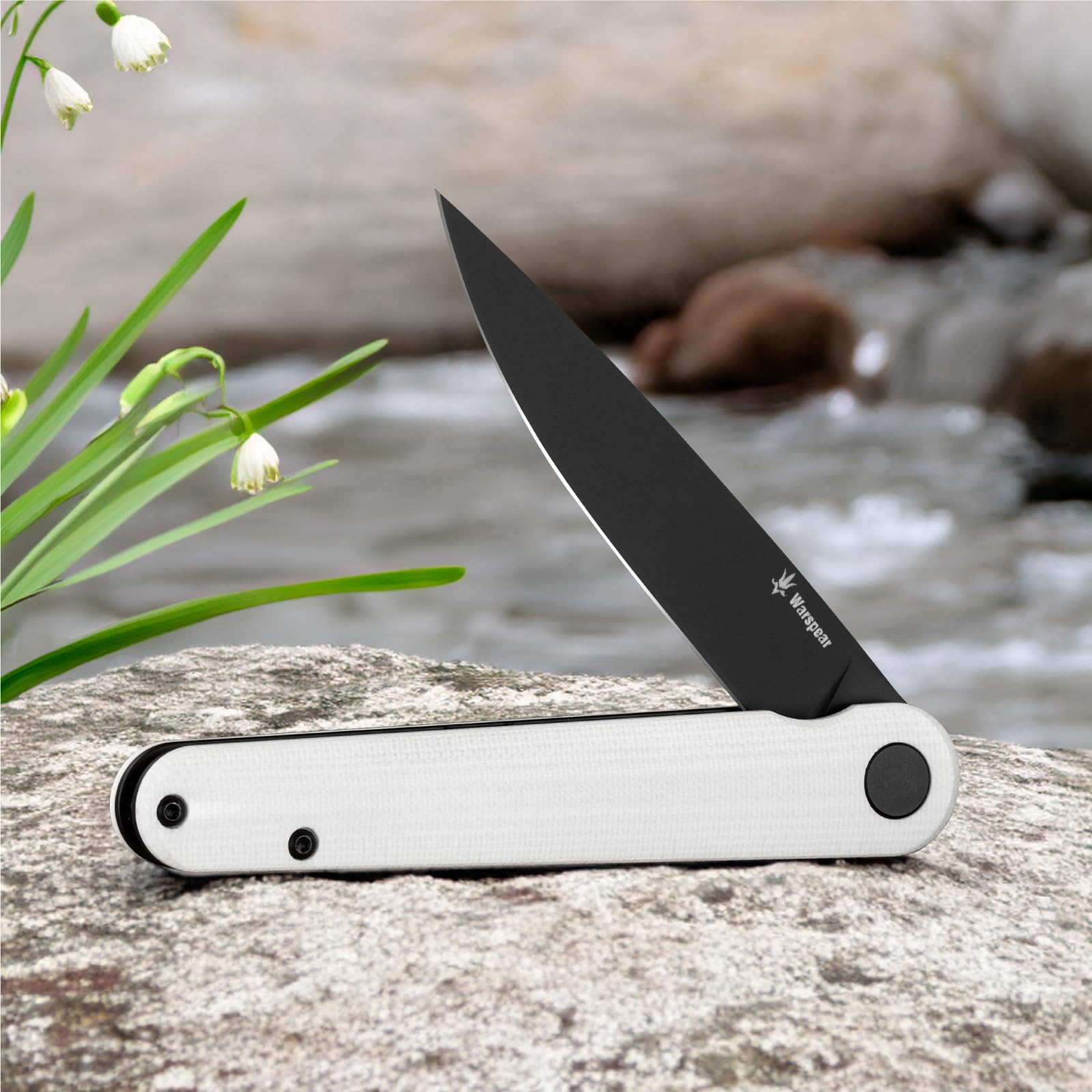 Warspear Terima Front Flipper Folding Knife 3.5" Black PVD D2 Blade White G10 Handle Camping Pocket Knife With Deep Carry Clip Outdoor EDC WP901WH