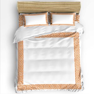 minimalist orange duvet cover set queen size,microfiber soft comforter quilt duvet,patterned bed duvet+cover with flat sheet,pillowcases,zipper closure,white traditional greece european greek art