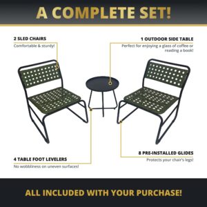 Kinger Home Olive 3-Piece Patio Bistro Table and Chairs Set of 2, Outdoor Wicker Chairs Set with Cast Aluminum Frame, Green