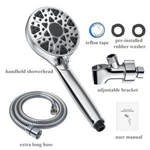 BOWGER Shower Head with Handheld High Pressure Multi-Function 7 modes, Built-in Power Wash to Clear Tub, Tile & Pets, 5” High Flow Hand Held Rain Showerhead with Extra Long Hose and Adjustable Bracket