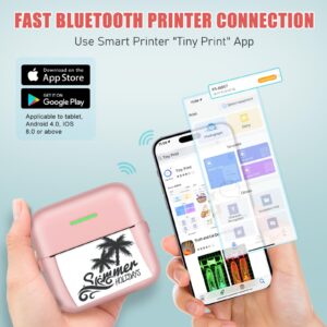 Bakoor Portable Printer, Sticker Printer with 5 Rolls Thermal Paper, Gift for Kids, Friends, Monochrome Printer for Pictures, Photos, Journals, DIY, Compatible with Android or iOS APP