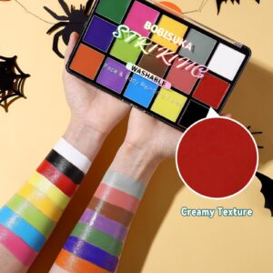 BOBISUKA Face Body Paint, 15 Color Professional Face Painting Palette for Art Theater Halloween Party Cosplay Clown Sfx Makeup for Women Adults, Non-Toxic Washable