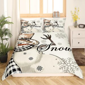 jejeloiu Christmas Bedding Set for Kids Boys Girls Snowman Comforter Cover Set Queen Size Snowflake New Year Decor Duvet Cover Bedroom Decor Xmas Bedspread Cover Bedding Collection 3Pcs