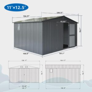 Domi Outdoor Storage Shed 11'x12.5', Metal Sheds Outdoor Storage with Lockable Doors & Air Vents for Patio Garden Lawn Backyard,Gray