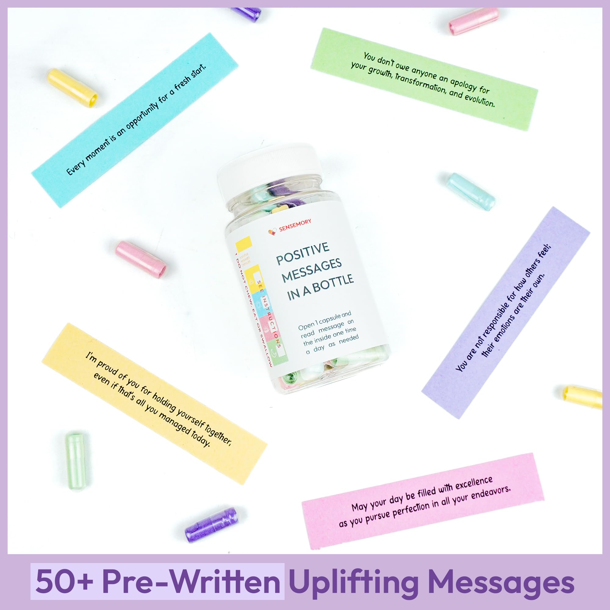 50 Pre-Written Positive Messages in a Bottle, Adult Stress Relief Gifts, Christmas Gifts, Affirmation Gifts for Women, Thanksgiving Gifts, Self Care Kit Mediation, Unique Health Wellness Gifts