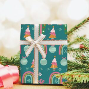 Whaline 12Pcs Christmas Cotton Fabric Bundles Xmas Tree Snowflake Gift Box Fat Quarters Pink Green Checkered Printed Sewing Fabrics for DIY Handmade Crafting, 18 x 22 Inch