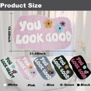 You Look Good Bath Mat Pink Bathroom Rugs Cute Funny Bathroom Decor Door Mat Microfiber Shower Bathtub Mat Non-Slip Washable Mat (31.49"x19.68", Pink)