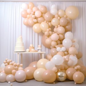 RUBFAC 120pcs Nude Balloons 12 Inches Latex Beige Balloons, Matte Retro Apricot Balloons for Birthday Baby Shower Graduation Anniversary Wedding Party Supplies Arch Garland Decoration