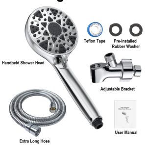 Diiwet Shower Head With Handheld 7 Settings High Pressure, Built-in Power Wash to Clear Tub, Tile & Pets, 5" High Powerful Hand Held Rain Showerhead with Stainless Steel Hose and Adjustable Bracket