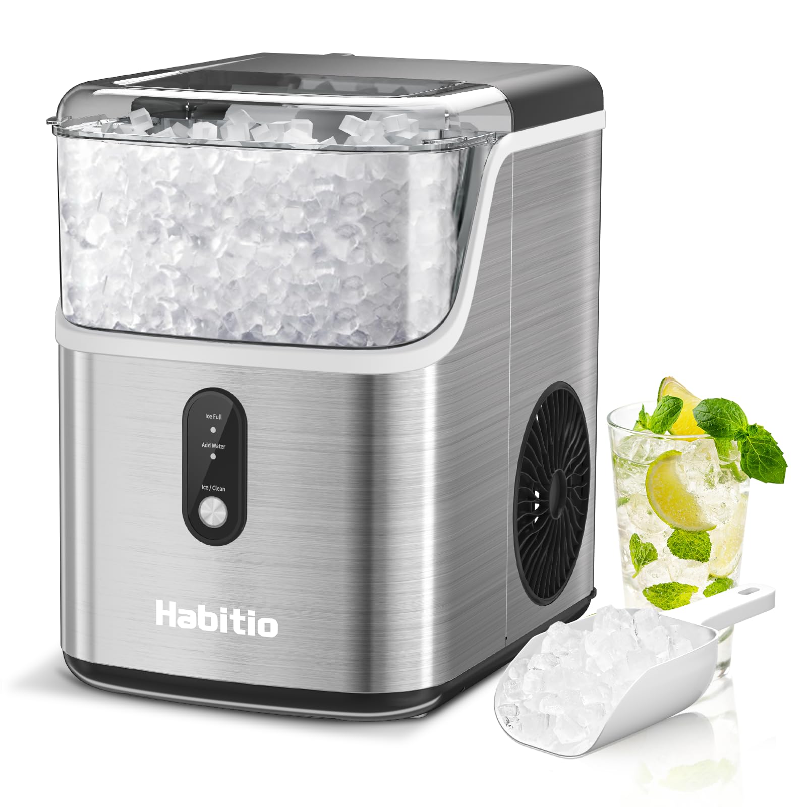 Habitio Nugget Ice Maker, One-Click Operation Countertop Ice Maker, Pebble Ice Machine with Self-Cleaning Function, 35 lbs Soft Chewable Ice Cubes /24H, Electric Pellet Ice Maker for Kitchen, Office