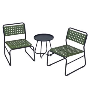 Kinger Home Olive 3-Piece Patio Bistro Table and Chairs Set of 2, Outdoor Wicker Chairs Set with Cast Aluminum Frame, Green