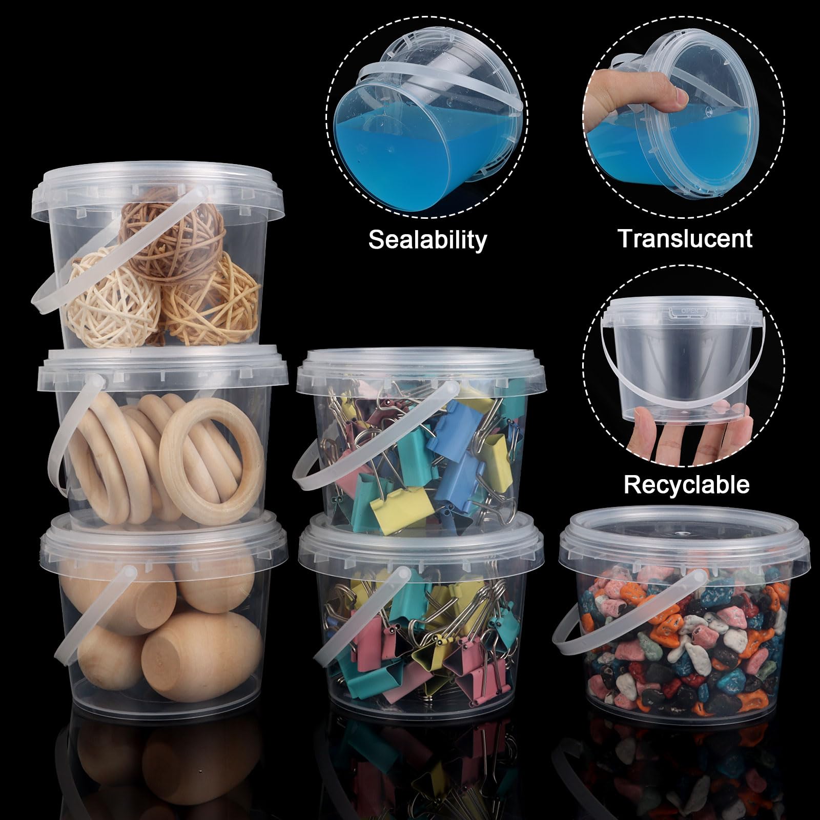 35 PCS 16 oz Slime Containers with Lids and Handles, Plastic 500ml Storage Bucket Containers, Clear Slime Storage Case for Slime DIY Art Craft, Pigment, Small Tools, Part Material