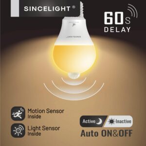 SINCELIGHT Motion Sensor LED Light Bulb 9W E26, PIR Motion-Activated in The Dark, Automatically ON/Off by Dual Sensors, Warm White 3000K, Pack of 2