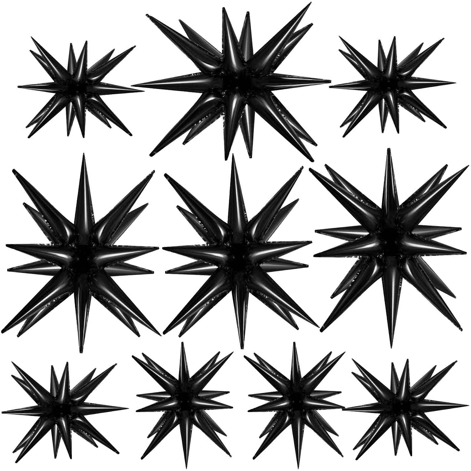 10 Pcs Star Balloons Explosion Starburst Balloons Foil Cone Balloons Magic for Birthday Wedding Anniversary Party Backdrops Decorations Supplies, 6 Pcs 22 Inches and 4 Pcs 27 Inches (Black)