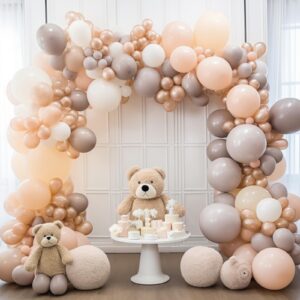 RUBFAC 120pcs Nude Balloons 12 Inches Latex Beige Balloons, Matte Retro Apricot Balloons for Birthday Baby Shower Graduation Anniversary Wedding Party Supplies Arch Garland Decoration