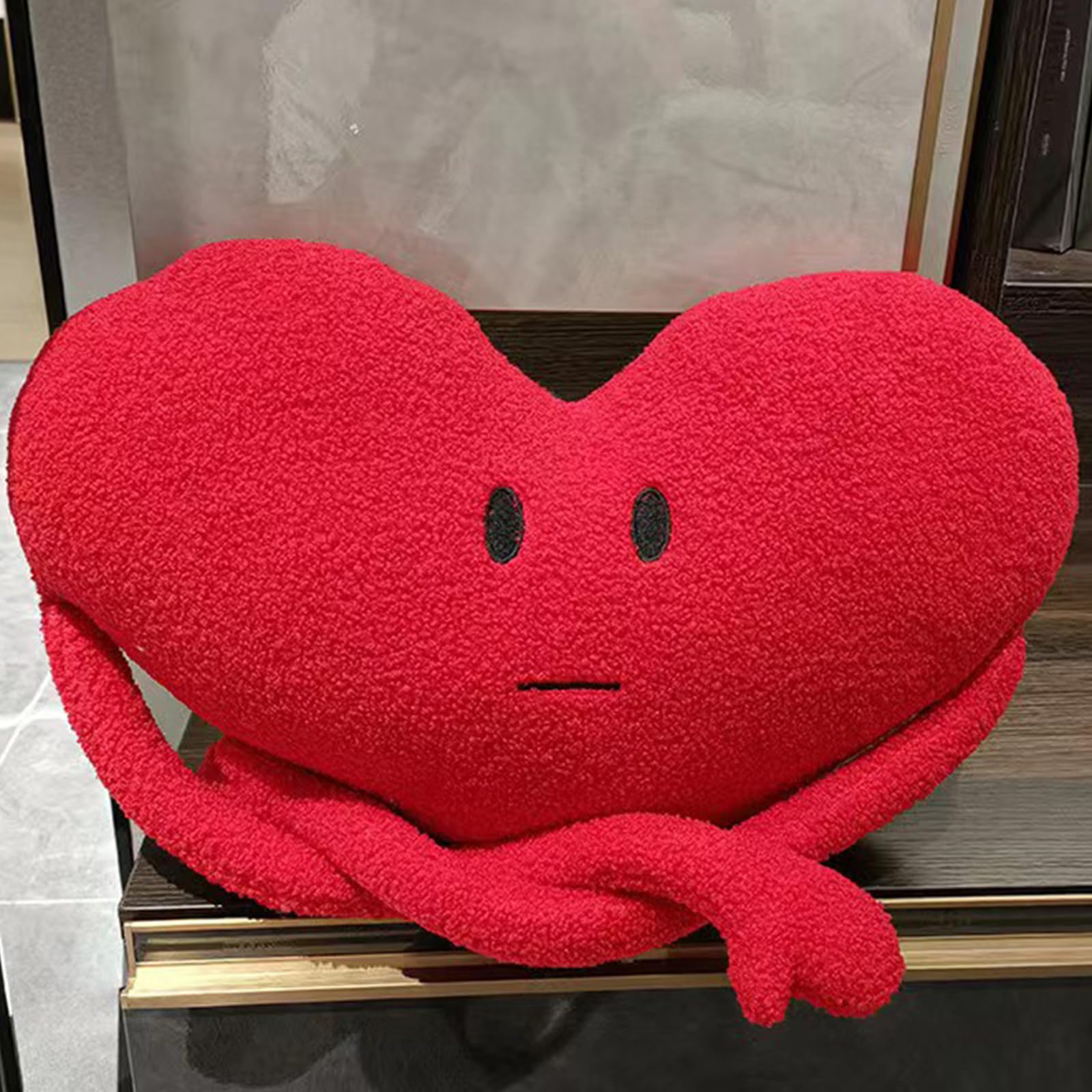 Fuerxy Red Heart Pillow, 3D Fluffy Red Throw Pillow, 17.8x12 Inch Cute Plush Soft Emoji Throw Pillows for Couch Bed Living Room Valentine's Day Gift(Expressionless)