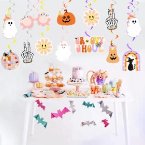 20PCS Groovy Halloween Decorations, Hippie Halloween Hanging Swirls Groovy Spooky Whirls Hanging Streamers Decor for Happy Boo Day Birthday Baby Shower Bachelorette Party