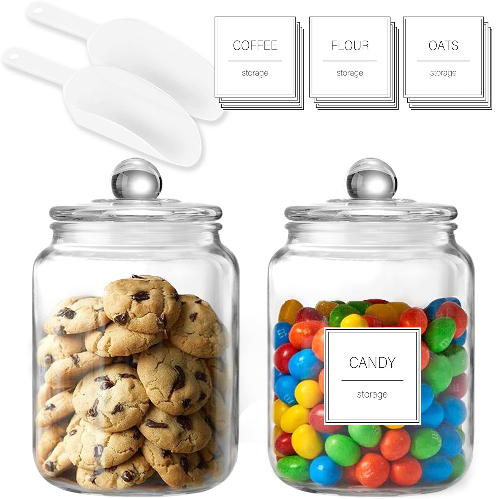 FyndraX Half Gallon Large Glass Jars with Lids, Airtight Storage Clear Containers for Cookie, Candy, Flour, Sugar, Coffee, Food Organization Canisters for Kitchen, Laundry Room and Pantry, Set of 2