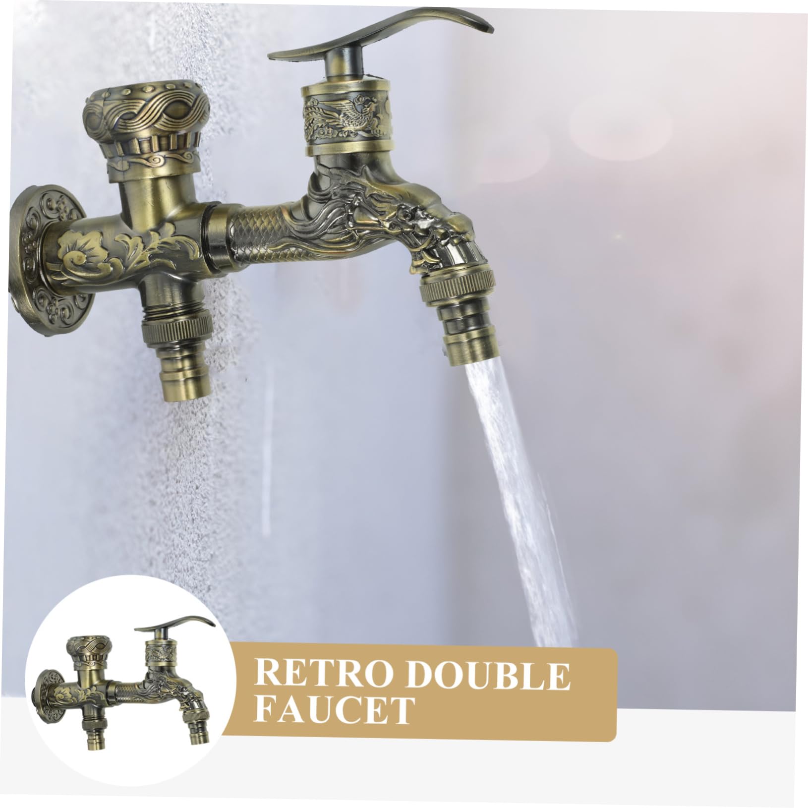 ABOOFAN 2pcs Bathroom Sink Double Head Faucet Antique Kitchen Faucet Spigot Bath Faucet Cold Water Faucet Bathroom Faucet Vanity Sink Faucet Mouth tap Hose Cold Alone Zinc Alloy