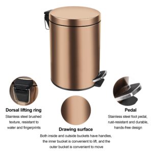 DAMGOLOZA Stainless Steel Step Trash Can - 2.1 Gallon with Soft-Close Lid - Hands-Free Foot Pedal Bin for Kitchen and Bathroom - Gold