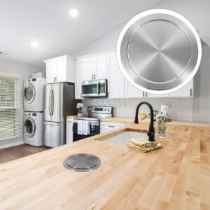 Cabilock Round Recessed Counter Top Covers Stainless Steel Trash Bin Built-in Flap Covers Kitchen Garbage Can Lids for Home Kitchen