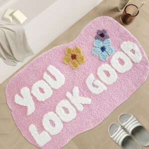 you look good bath mat pink bathroom rugs cute funny bathroom decor door mat microfiber shower bathtub mat non-slip washable mat (31.49"x19.68", pink)