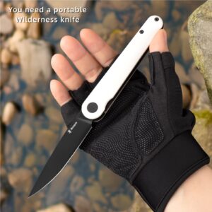 Warspear Terima Front Flipper Folding Knife 3.5" Black PVD D2 Blade White G10 Handle Camping Pocket Knife With Deep Carry Clip Outdoor EDC WP901WH