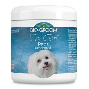 bio-groom - eye-care pads, dog eye wipes, tear stain remover for small and big dogs, cats, puppy, and kittens, pet eye cleaner pads, face wipes for white dogs, hypoallergenic, 100% cotton, 25 count