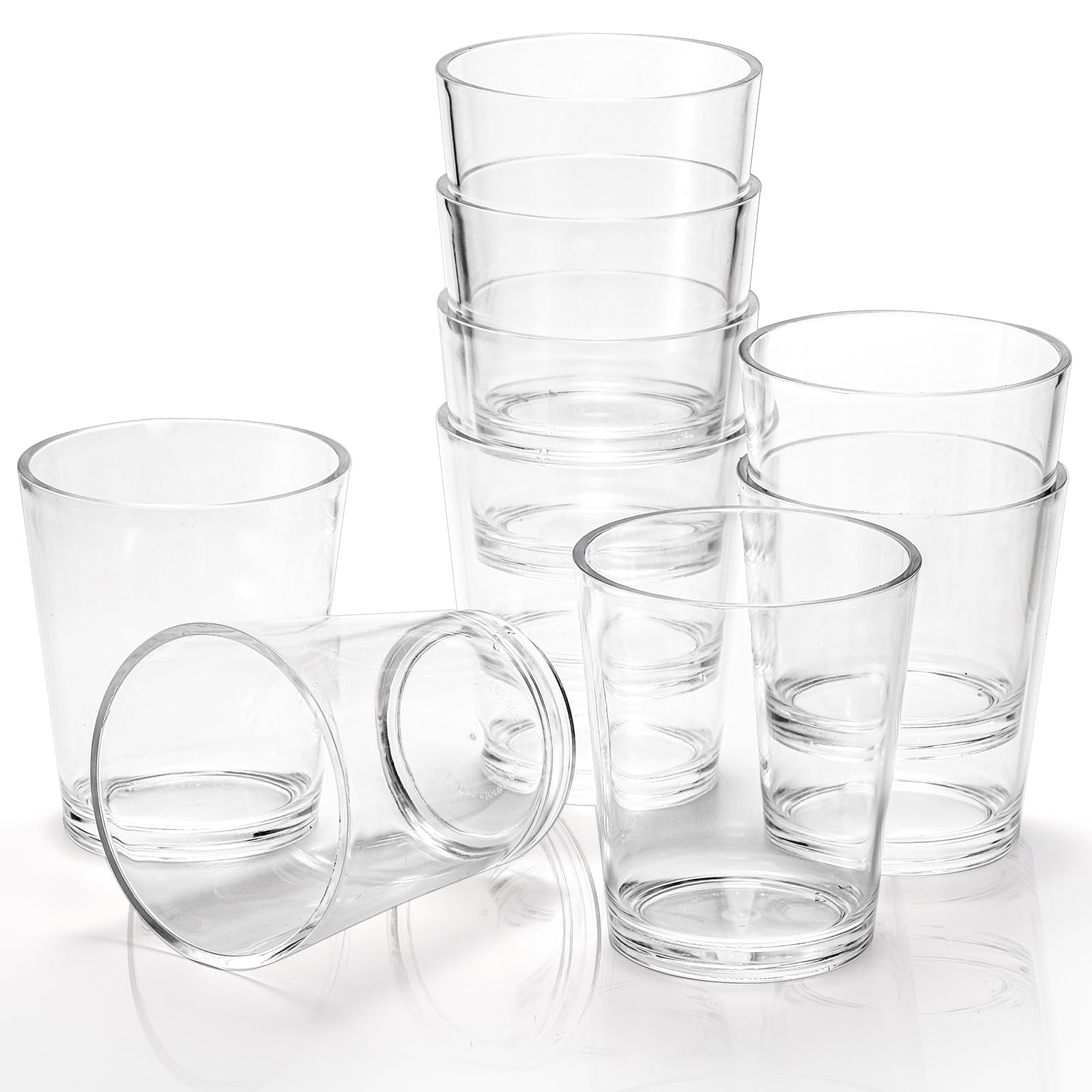 Noamus 9 Pack Plastic Drinking Glasses, 12 Oz Unbreakable Acrylic Water Tumblers, Shatter-Proof Clear Reusable Glasses, Whiskey Drinkware Cups Set for Party Kitchen, Iced Water Tea Coffee