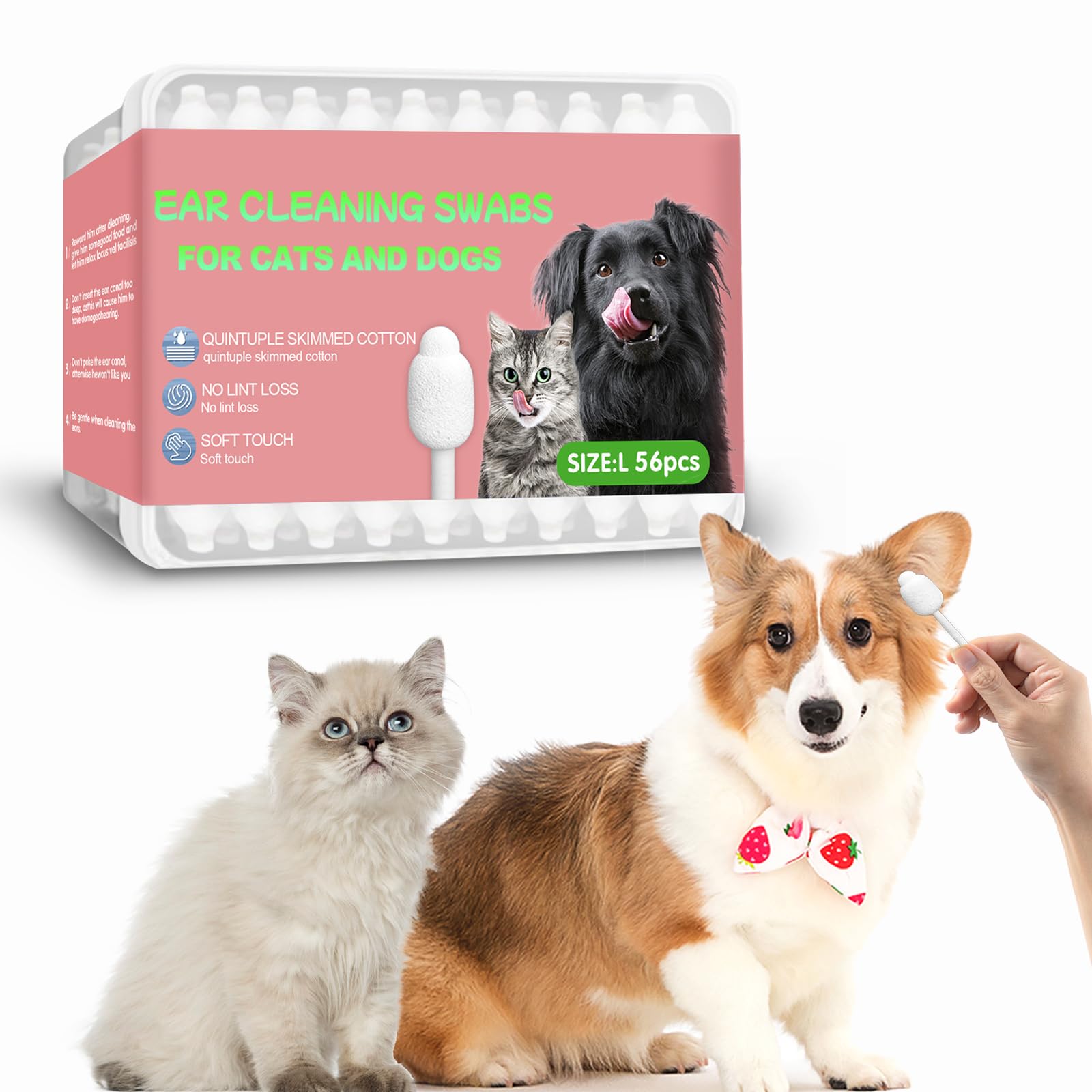 Dog ear cleaner, Dog ear infection treatment,Gourd-shaped cotton swabs designed specifically for cats and dogs, Reducing the risk of injuring the ear canal, for a safer and more reassuring use.