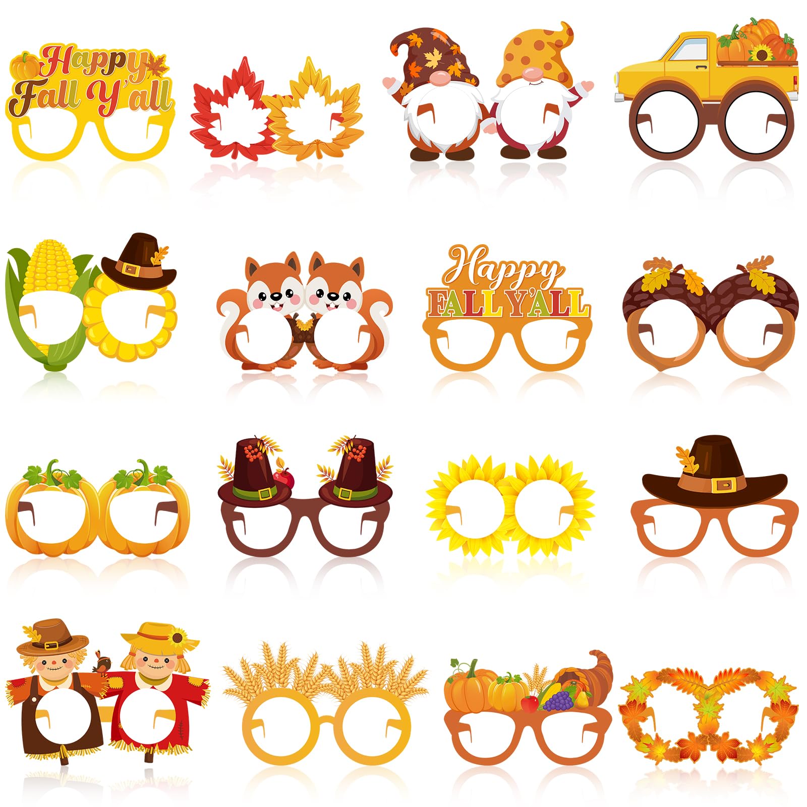 Harrycle 32 Pcs Fall Party Decoration Paper Eyeglasses Autumn Thanksgiving Costume Photo Booth Props Pumpkin Maple Leaf Fall Themed Supplies for Happy Fall Harvest Decorations Thanksgiving Party Favor