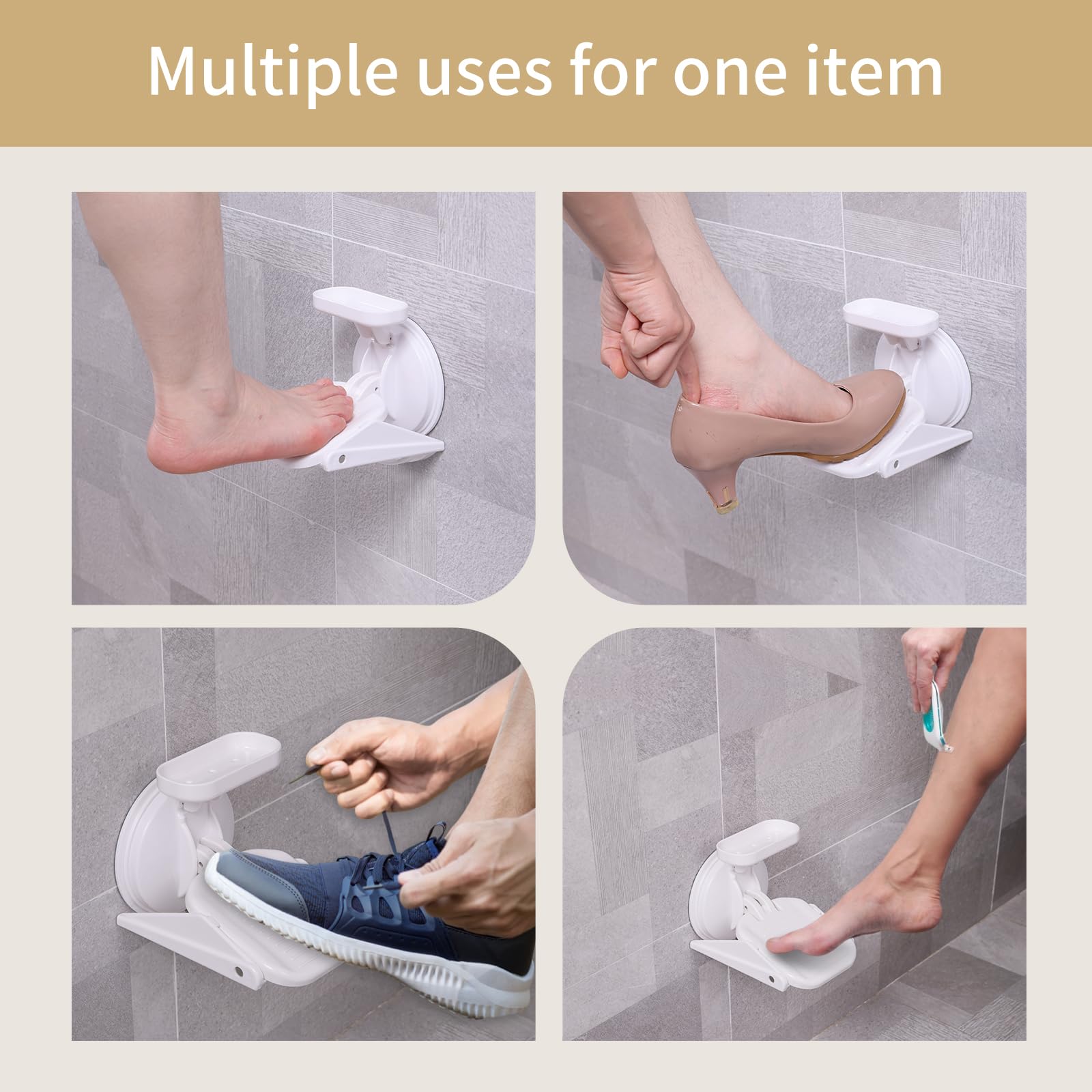 Shower Foot Rest for Shaving Legs, Suction Cup Foot Rest for Shower Leg Shaving Rest, Non Slip Foot Washing Stool for Inside Shower, No Drilling Required, with Powerful Suction Cups