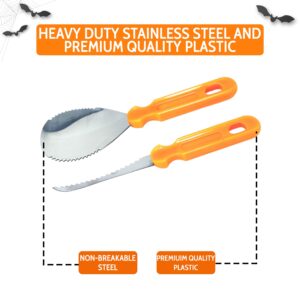 Pumpkin Carving Kit – Stainless Steel tools including 2 serrated Knives and 1 Scoop for scraping – Professional Heavy Duty Pumpkin Carving Kit for beginners and pros for Halloween Door Decorations