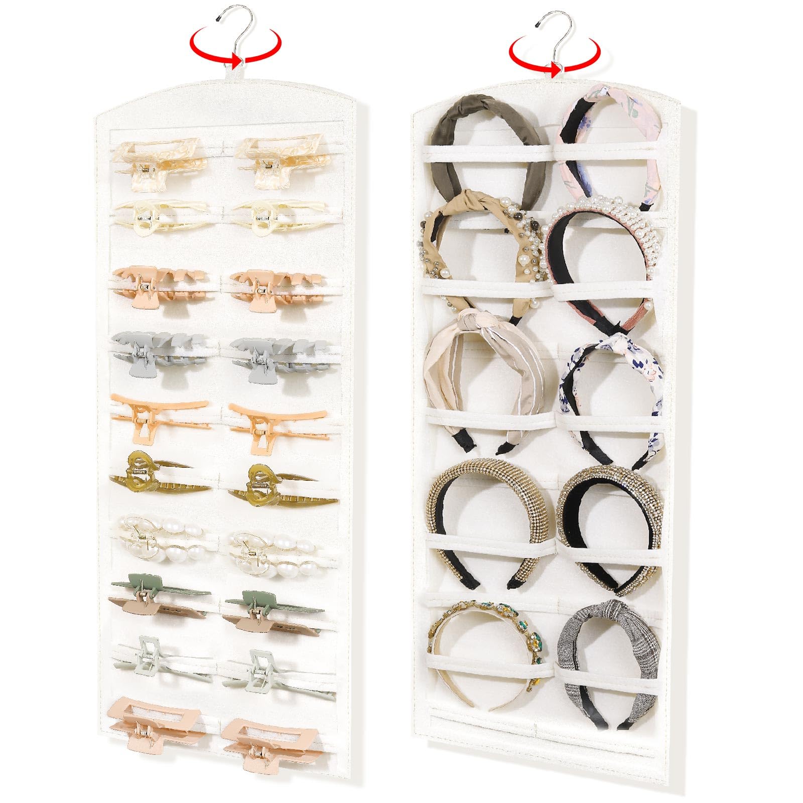 OAOLEER Claw Clip Organizer, Double-Sided Hair Clip Organizer Storage For Girls Women, Hanging Claw Clip Holder Hair Clip Display for Closet, Wall, Door Room Jewelry Shop (Beige)