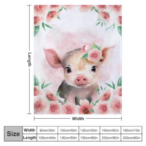 Floral Pig Blanket for Girl Boys Pink Pig Gifts Pig Blanket for Couch Sofa Bed Soft Warm Flannel Fleece for Kids Adult 40"x50"