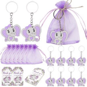 serencatcher elephant baby shower decorations, 90pcs elephant baby shower favors include elephant floral keychains thank you gift tag organza bags for elephant baby shower birthday return gifts