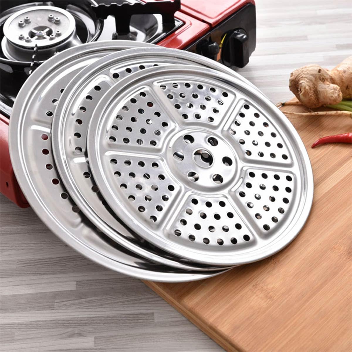 ECYC Ltd 14" Round Stainless Steel Steamer Rack Steam Tray Stand, Pressure Cooker Canner Rack Canning Steamer Rack Pot Steamer Insert Rack Steamer Plates with Holes for Kitchen Cooking