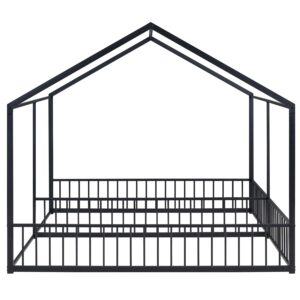 Harper & Bright Designs Twin House Bed for 2 Kids, Double Shared Size Kids Beds, Metal Twin Size Bed Frame, Montessori Floor Kids,Teens, Boys & Girls, Can Be Decorated Tent (Double Twin, Black)