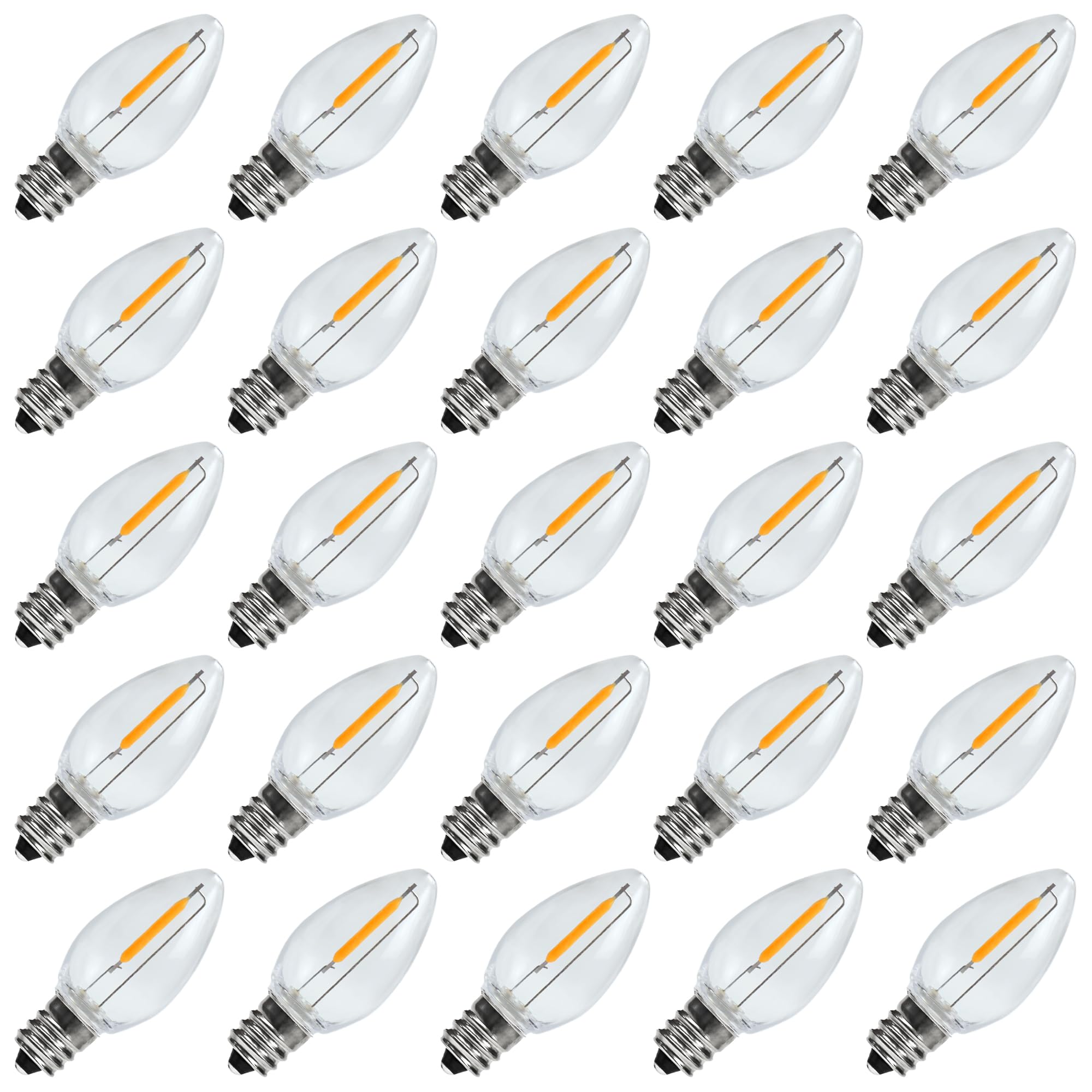 LiEiDi 25Pack C7 LED Replacement Light Bulbs, Shatterproof LED Bulbs for Window Candles & Chandeliers, E12 Screw Base, 0.6 Watt Equvalent to 5 6 7 Watt Incandescent Bulbs, Warm White 2200K