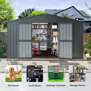 Domi Outdoor Storage Shed 11'x12.5', Metal Sheds Outdoor Storage with Lockable Doors & Air Vents for Patio Garden Lawn Backyard,Gray