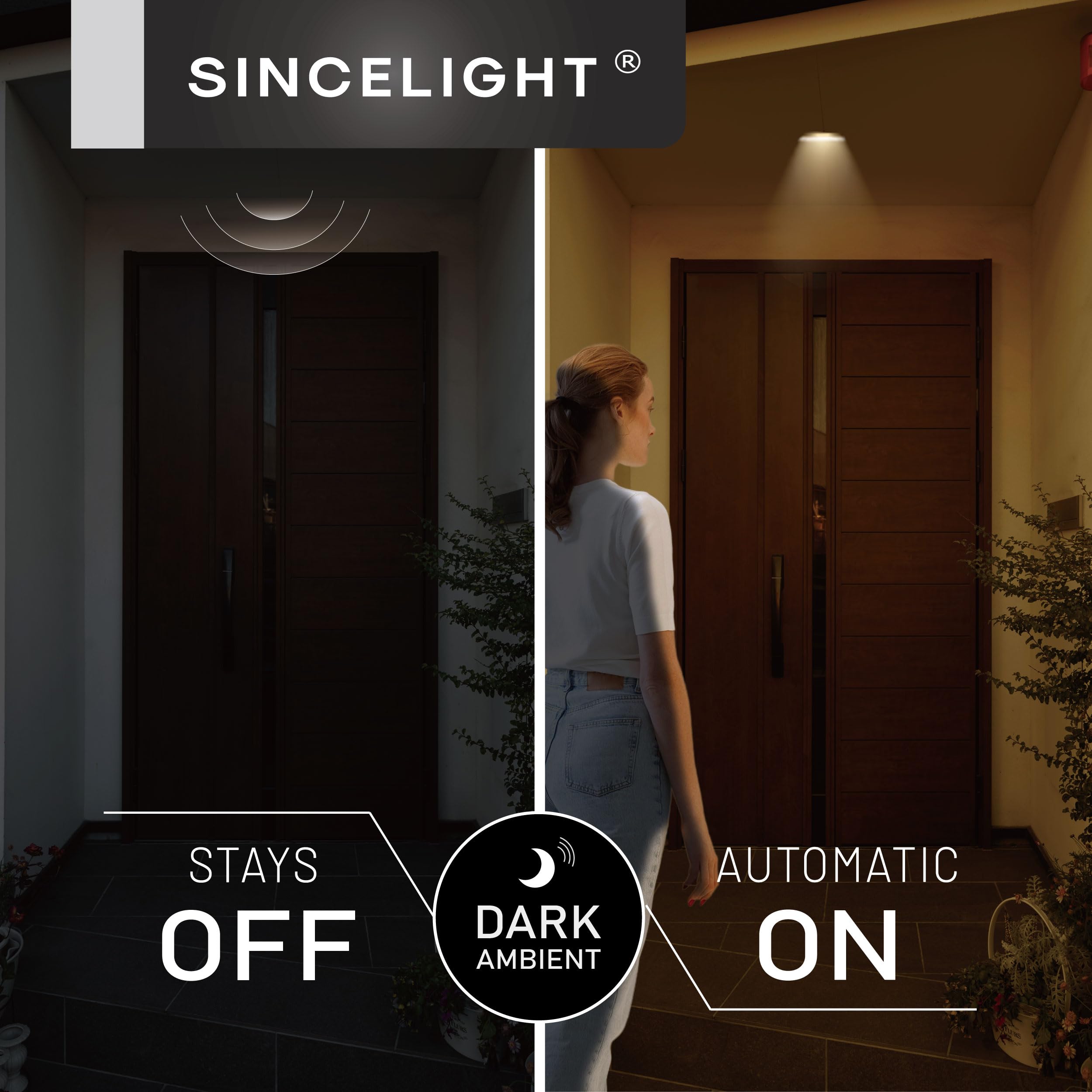 SINCELIGHT Motion Sensor LED Light Bulb 9W E26, PIR Motion-Activated in The Dark, Automatically ON/Off by Dual Sensors, Warm White 3000K, Pack of 2