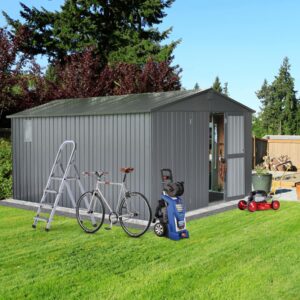 Domi Outdoor Storage Shed 11'x12.5', Metal Sheds Outdoor Storage with Lockable Doors & Air Vents for Patio Garden Lawn Backyard,Gray