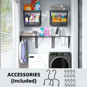 vimiroo 4 Pack Laundry Room Shelves with Steel Mesh Baskets, Easy Install Laundry Room Organization and Storage, Over The Washer and Dryer Shelf with Clothes Drying Rack with 10 Hook