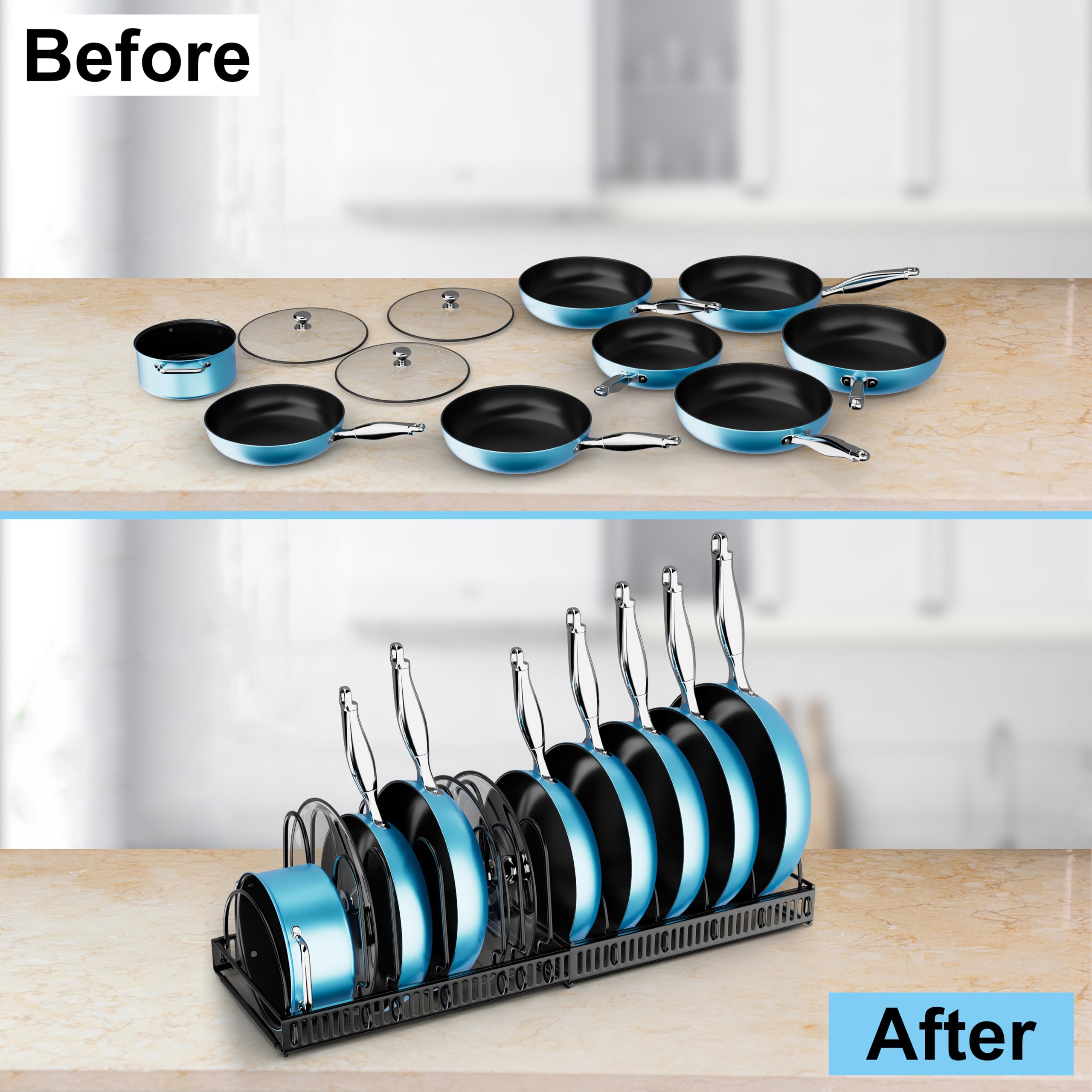 coneyaro Expandable Pots and Pans Organizer Pot Rack for Kitchen Cabinets